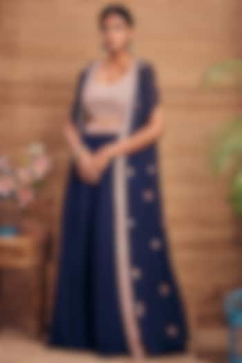 Navy Blue Soft Organza Skirt Set by Aneesh Agarwaal PRET