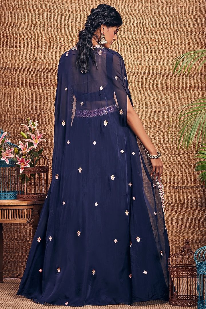 Navy Blue Soft Organza Skirt Set by Aneesh Agarwaal PRET at Pernia's Pop Up Shop