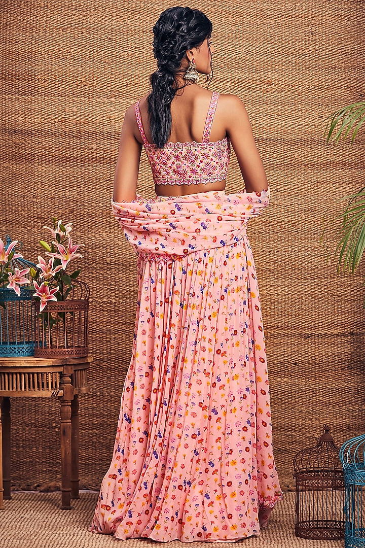 Pink Floral Printed Skirt Set by Aneesh Agarwaal PRET at Pernia's Pop Up Shop