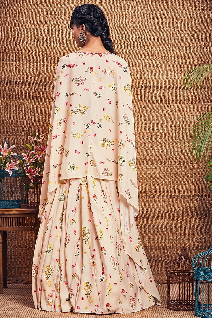 Ivory Floral Printed Skirt Set by Aneesh Agarwaal PRET at Pernia's Pop Up Shop