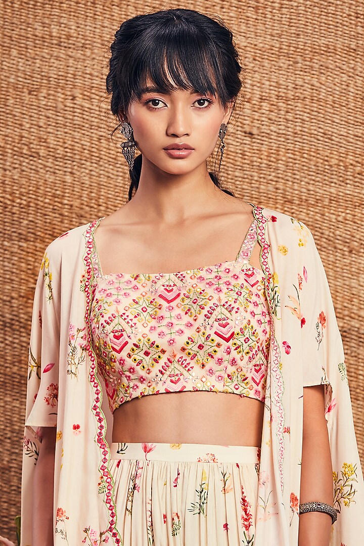 Ivory Floral Printed Skirt Set by Aneesh Agarwaal PRET at Pernia's Pop Up Shop