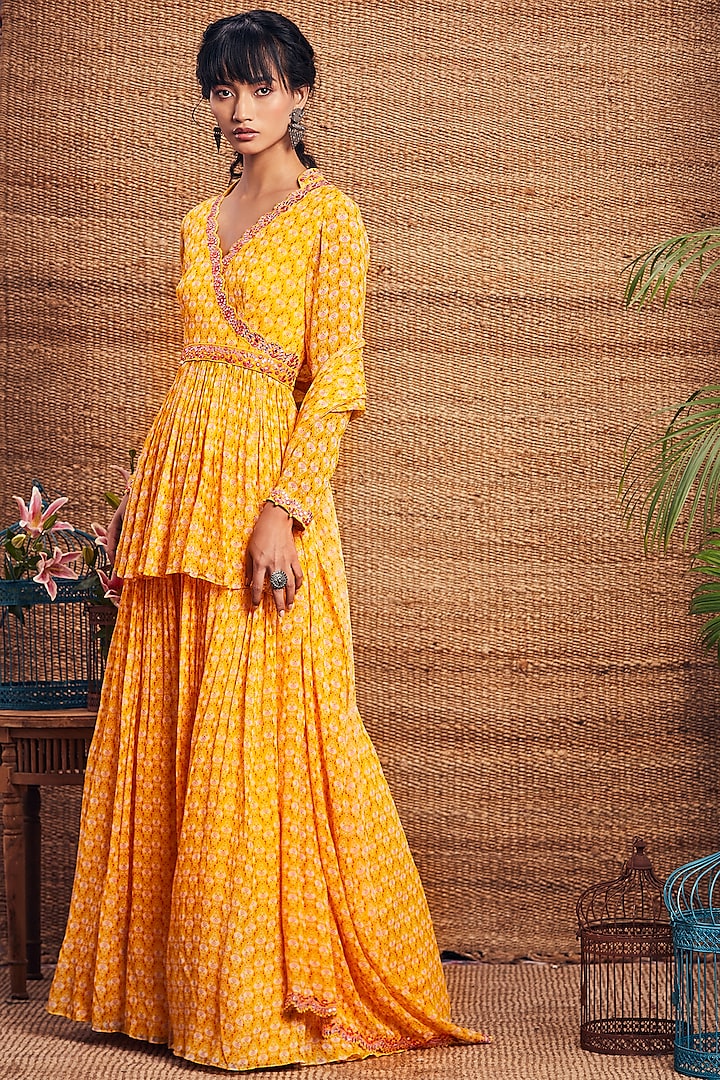 Yellow Georgette Skirt Set by Aneesh Agarwaal PRET