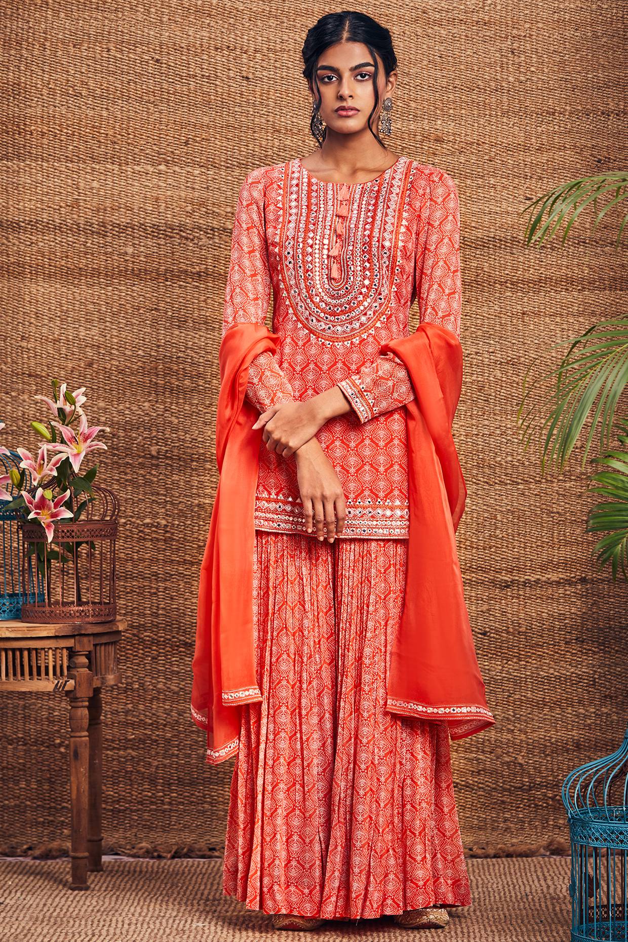 Orange Georgette Gharara Set by Aneesh Agarwaal PRET