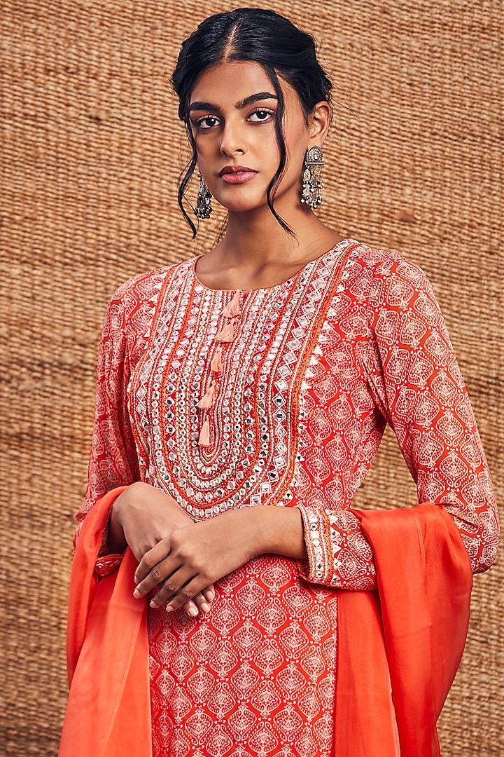 Orange Georgette Gharara Set by Aneesh Agarwaal PRET at Pernia's Pop Up Shop