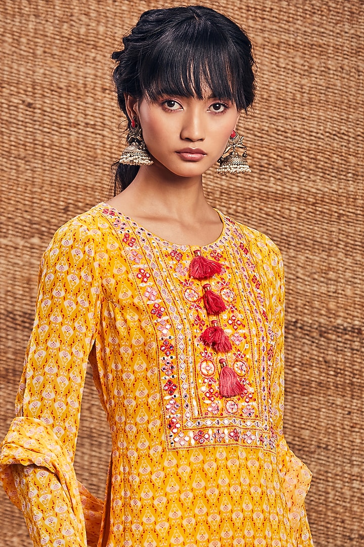Yellow Printed Kurta Set by Aneesh Agarwaal PRET at Pernia's Pop Up Shop