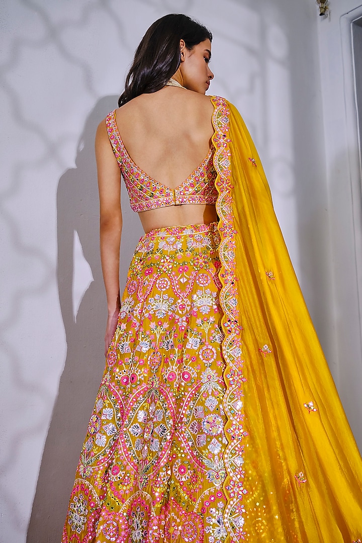 Yellow Embroidered Bridal Lehenga Set by Aneesh Agarwaal at Pernia's Pop Up Shop