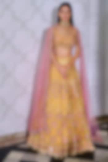Yellow Zardosi Embroidered Bridal Lehenga Set by Aneesh Agarwaal at Pernia's Pop Up Shop