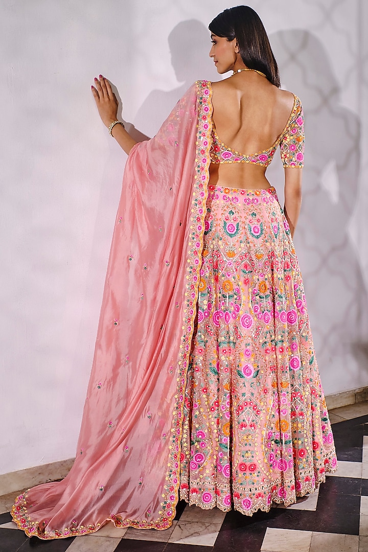 Peach Embroidered Bridal Lehenga Set by Aneesh Agarwaal at Pernia's Pop Up Shop