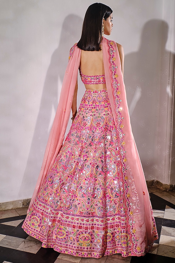 Pink Embroidered Bridal Lehenga Set by Aneesh Agarwaal at Pernia's Pop Up Shop