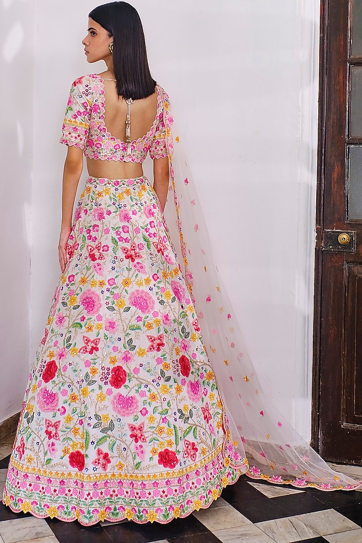 Ivory Hand Embroidered Bridal Lehenga Set by Aneesh Agarwaal at Pernia's Pop Up Shop
