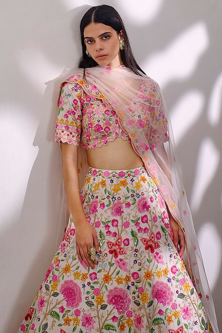 Ivory Hand Embroidered Bridal Lehenga Set by Aneesh Agarwaal at Pernia's Pop Up Shop