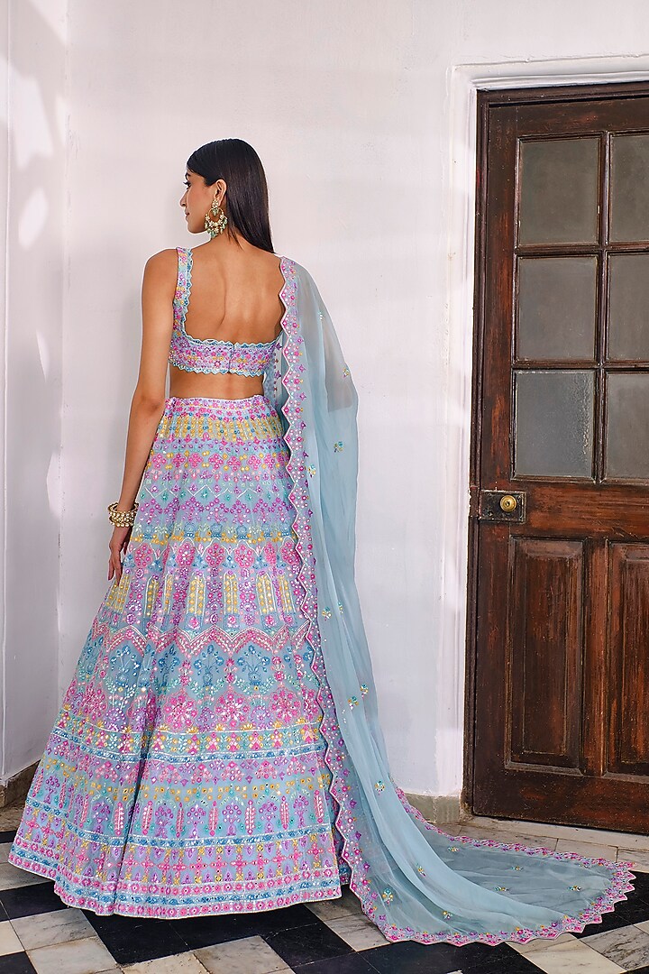 Powder Blue Embroidered Bridal Lehenga Set by Aneesh Agarwaal at Pernia's Pop Up Shop