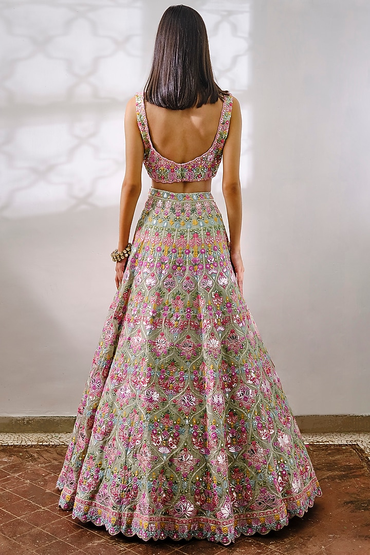 Green Embroidered Bridal Lehenga Set by Aneesh Agarwaal at Pernia's Pop Up Shop