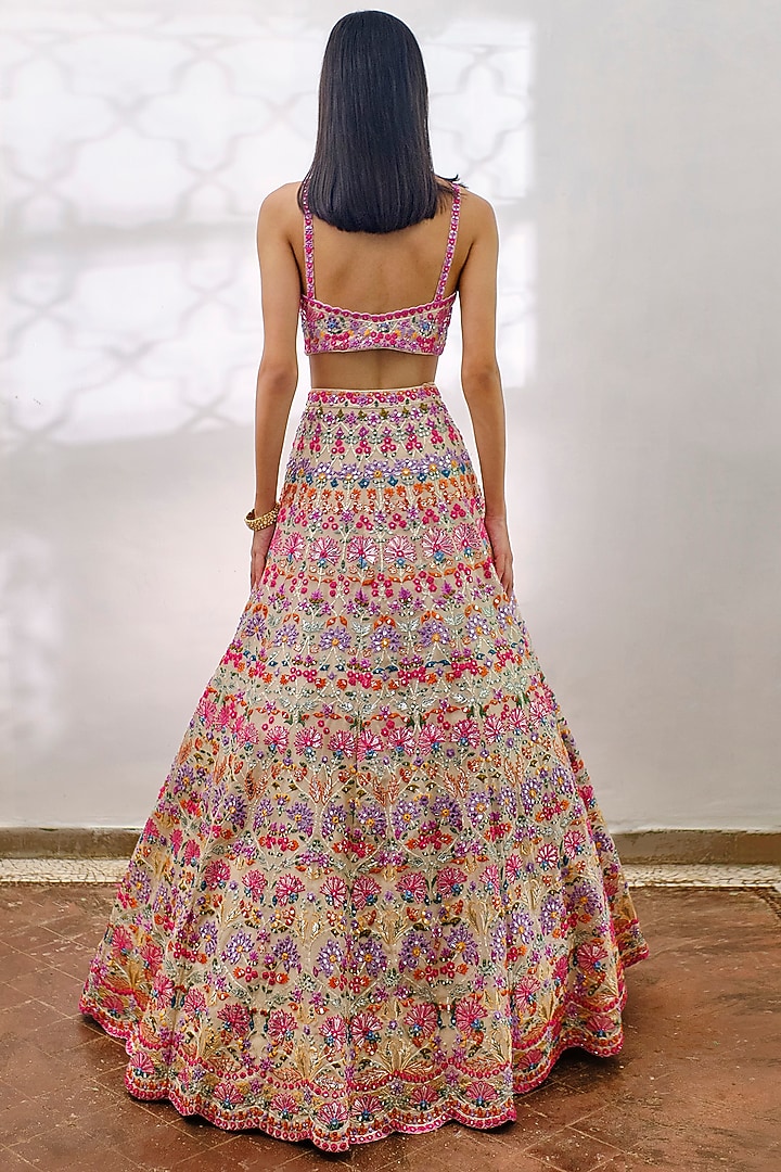 Ivory Thread Embroidered Bridal Lehenga Set by Aneesh Agarwaal at Pernia's Pop Up Shop