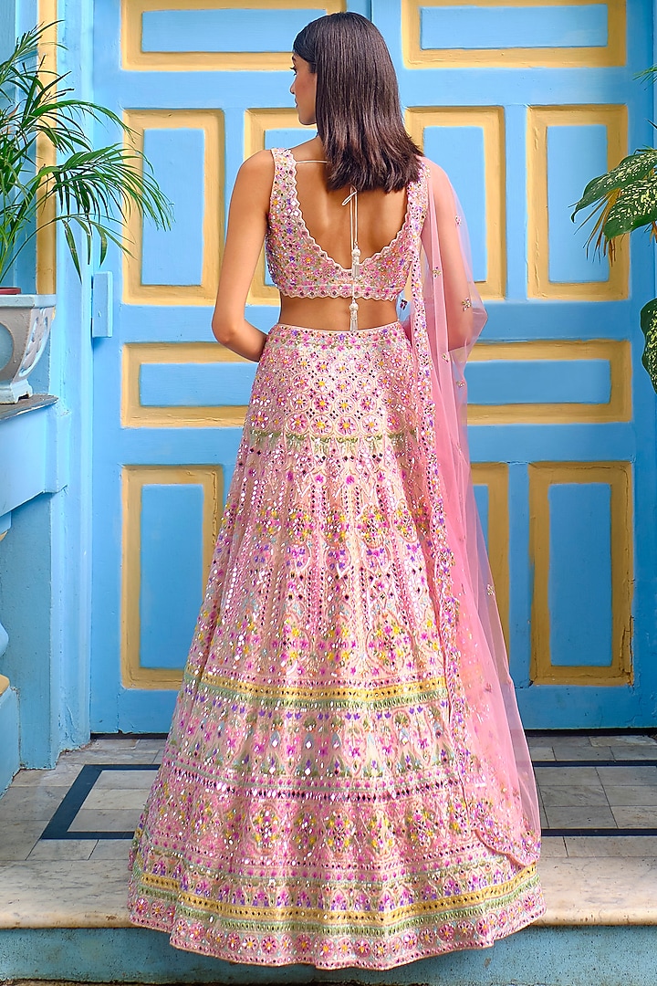 Ivory Blush Embroidered Bridal Lehenga Set by Aneesh Agarwaal at Pernia's Pop Up Shop