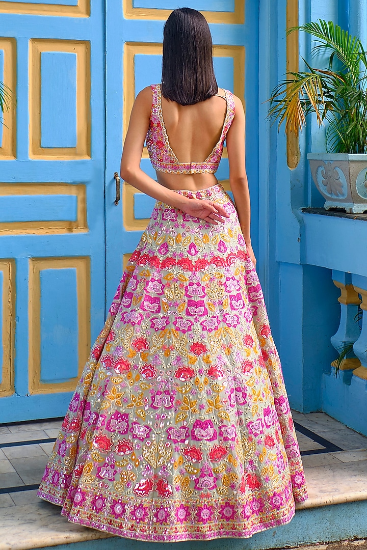 Mint Green Embroidered Bridal Lehenga Set by Aneesh Agarwaal at Pernia's Pop Up Shop