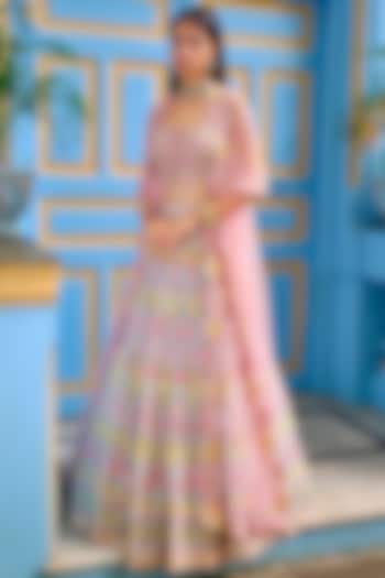 Aqua Blue Mirror Embroidered Bridal Lehenga Set by Aneesh Agarwaal at Pernia's Pop Up Shop