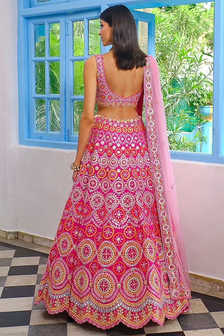 Fuchsia Embroidered Bridal Lehenga Set by Aneesh Agarwaal at Pernia's Pop Up Shop