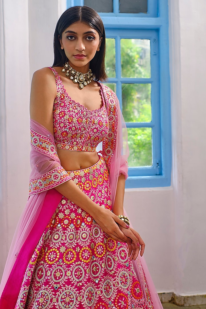 Fuchsia Embroidered Bridal Lehenga Set by Aneesh Agarwaal at Pernia's Pop Up Shop