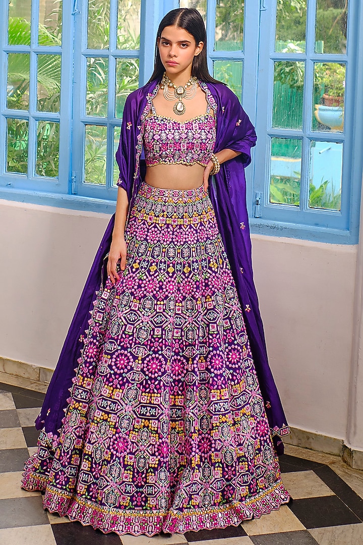 Purple Embroidered Bridal Lehenga Set by Aneesh Agarwaal at Pernia's Pop Up Shop