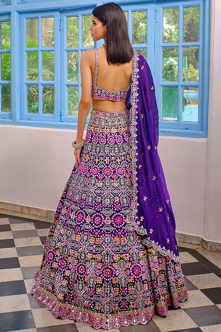 Purple Embroidered Bridal Lehenga Set by Aneesh Agarwaal at Pernia's Pop Up Shop