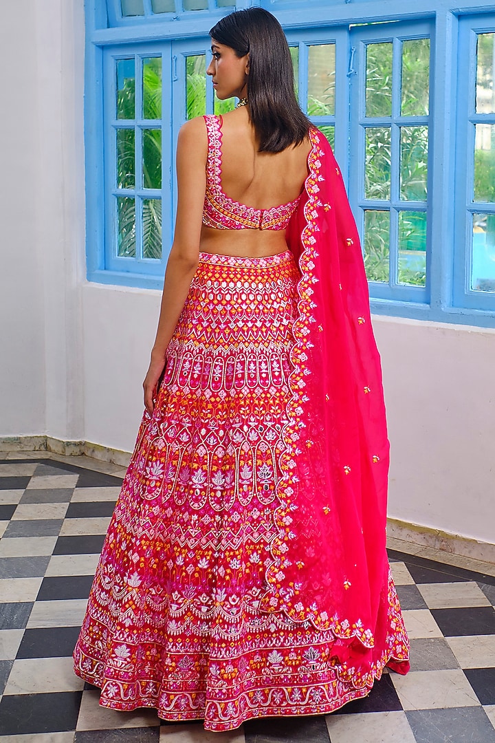 Hot Red Embroidered Bridal Lehenga Set by Aneesh Agarwaal at Pernia's Pop Up Shop