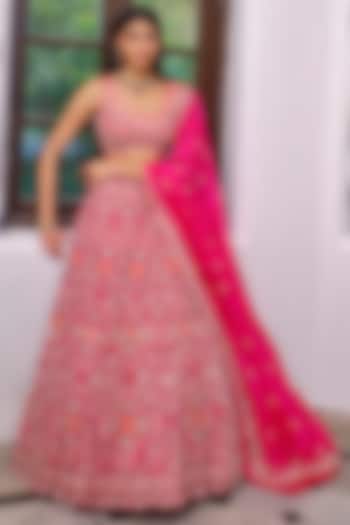 Fuchsia Sequins Embroidered Bridal Lehenga Set by Aneesh Agarwaal at Pernia's Pop Up Shop