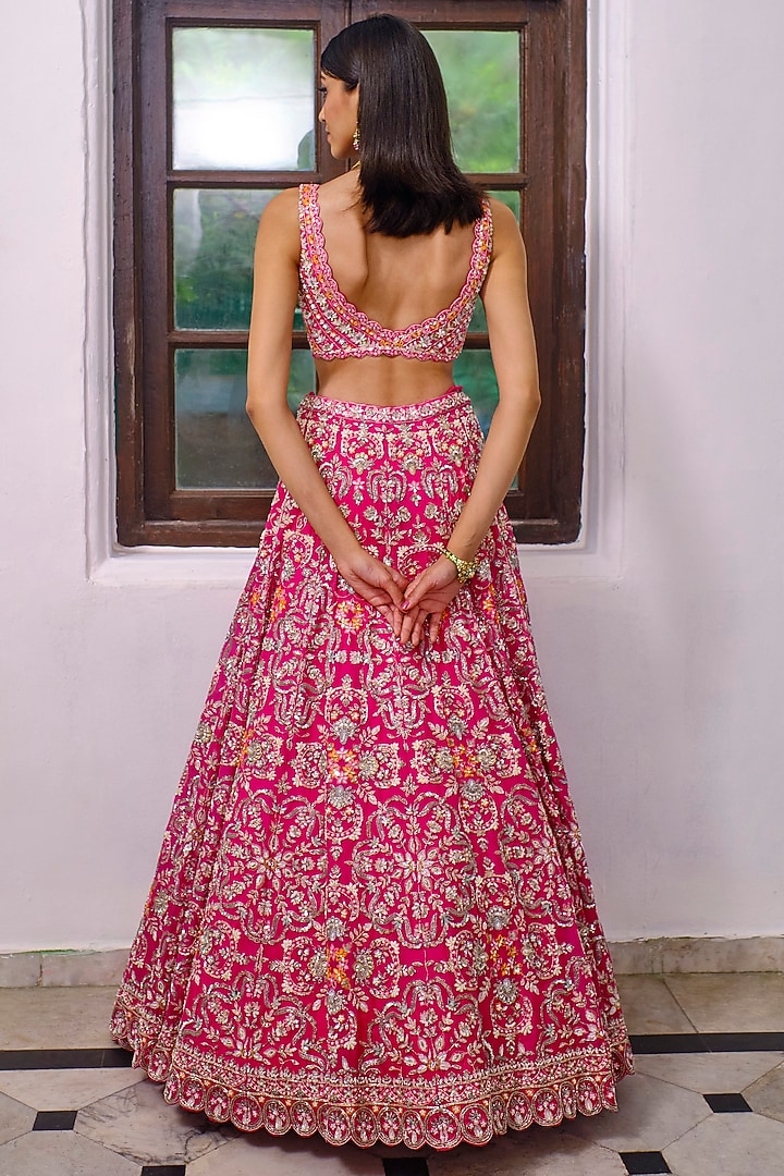Fuchsia Sequins Embroidered Bridal Lehenga Set by Aneesh Agarwaal at Pernia's Pop Up Shop