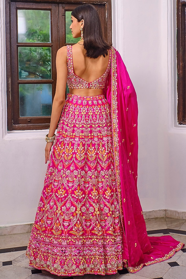 Rani Pink Embroidered Pleated Lehenga Set main image 1