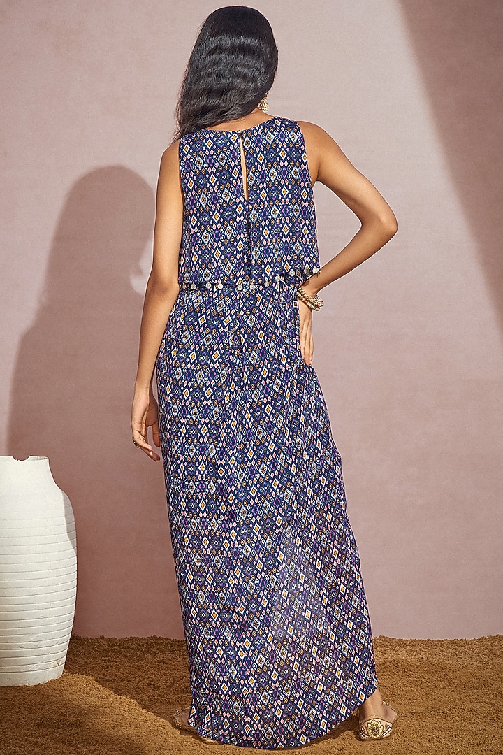 Navy Embroidered Vacation Dress by Aneesh Agarwaal PRET at Pernia's Pop Up Shop