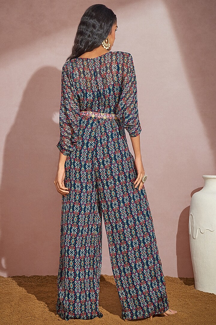 Navy Embroidered Jumpsuit by Aneesh Agarwaal PRET at Pernia's Pop Up Shop