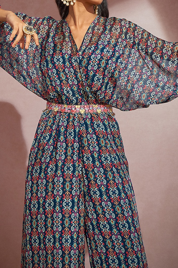 Navy Embroidered Jumpsuit by Aneesh Agarwaal PRET at Pernia's Pop Up Shop