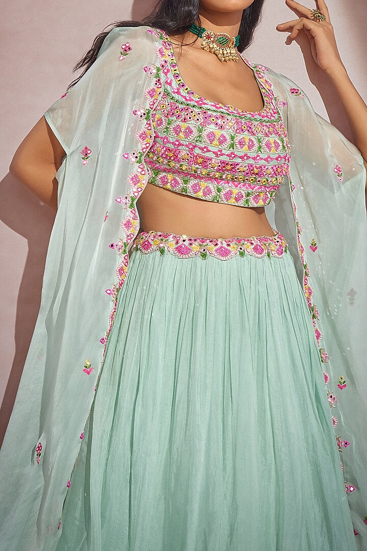 Aqua Soft Organza Hand Embroidered Cape Set by Aneesh Agarwaal PRET at Pernia's Pop Up Shop