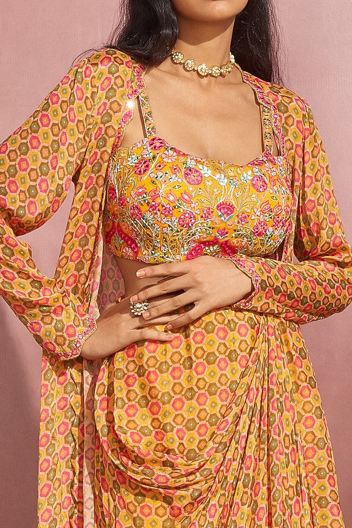 Yellow Printed Wrap Skirt Set by Aneesh Agarwaal PRET at Pernia's Pop Up Shop