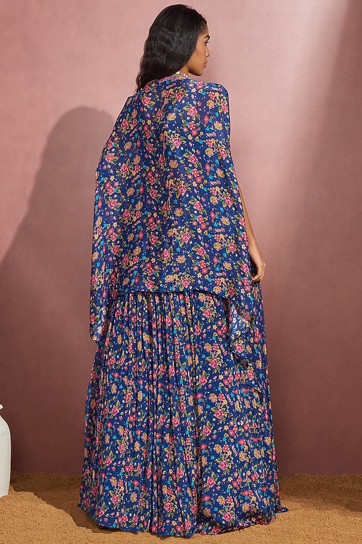 Navy Organza Printed Cape Set by Aneesh Agarwaal PRET at Pernia's Pop Up Shop