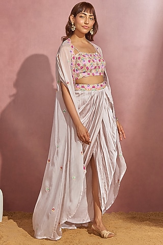 Grey Organza Cape Set by Aneesh Agarwaal PRET