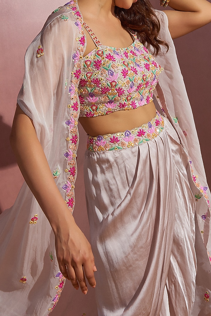 Grey Organza Cape Set by Aneesh Agarwaal PRET at Pernia's Pop Up Shop
