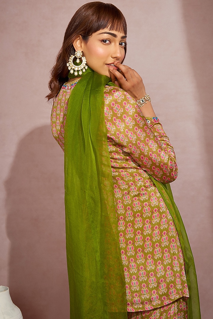 Olive Chiffon Wedding Sharara Set by Aneesh Agarwaal PRET at Pernia's Pop Up Shop