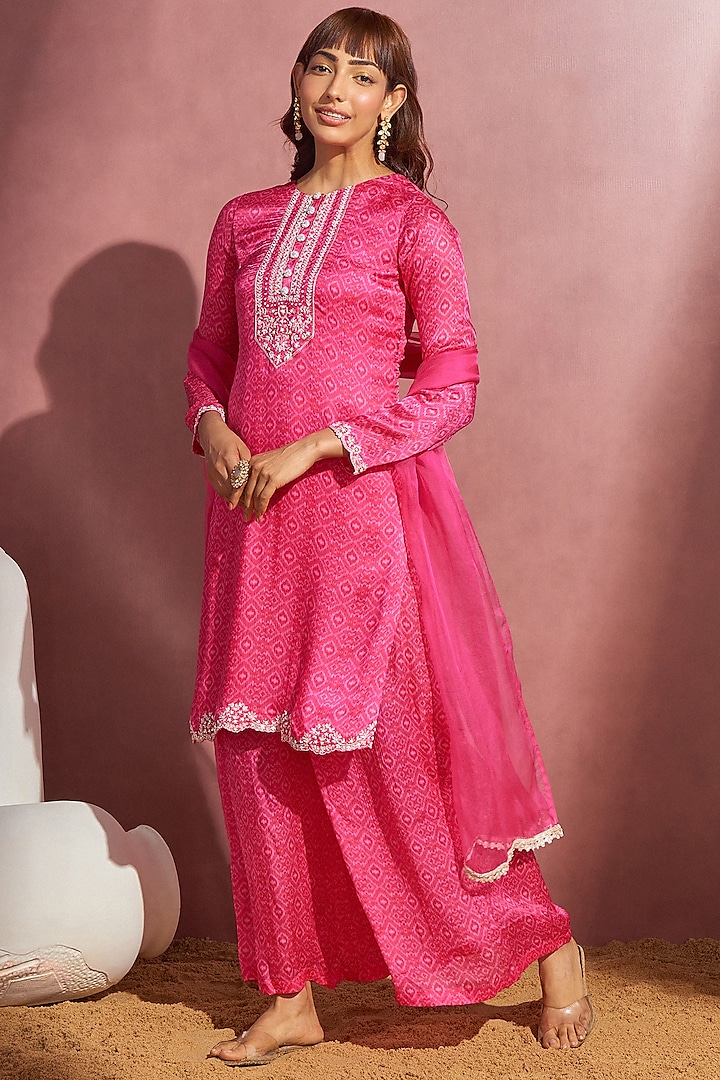 Rani Pink Embroidered Kurta Set by Aneesh Agarwaal
