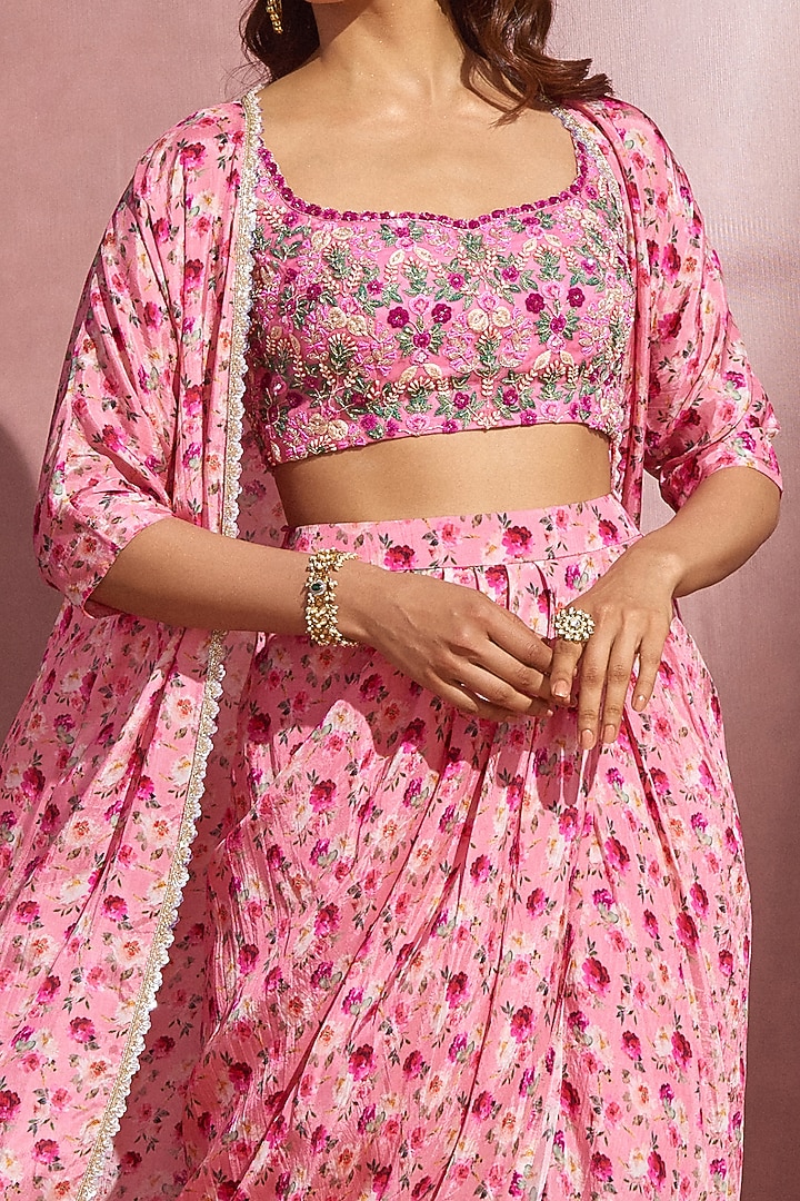 Rose Pink Printed Jacket Set by Aneesh Agarwaal PRET at Pernia's Pop Up Shop