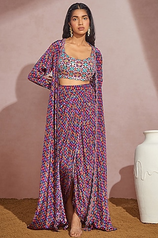 Black Printed Jacket Set by Aneesh Agarwaal PRET