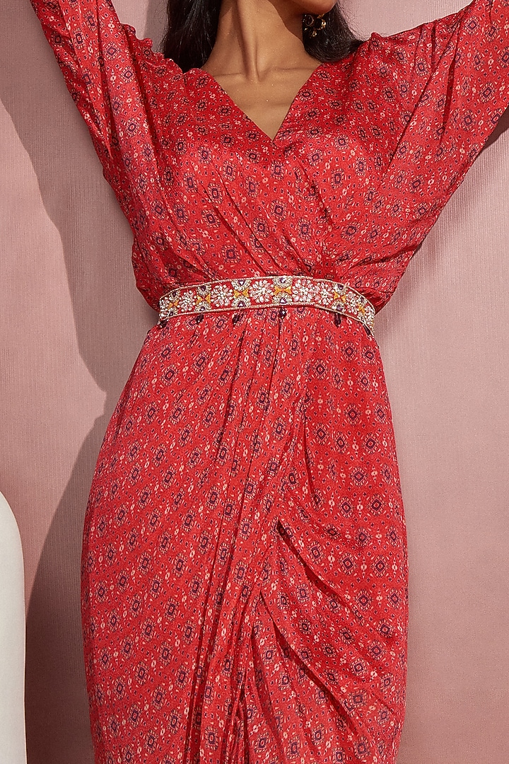 Red Printed Wrap Vacation Dress by Aneesh Agarwaal PRET at Pernia's Pop Up Shop