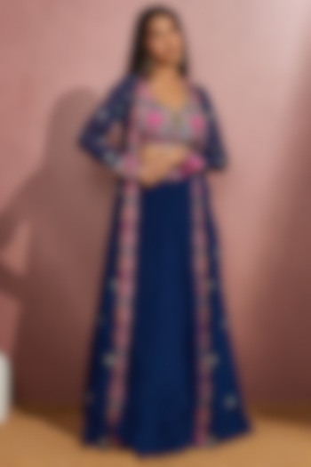 Navy Embroidered Cape Set by Aneesh Agarwaal PRET