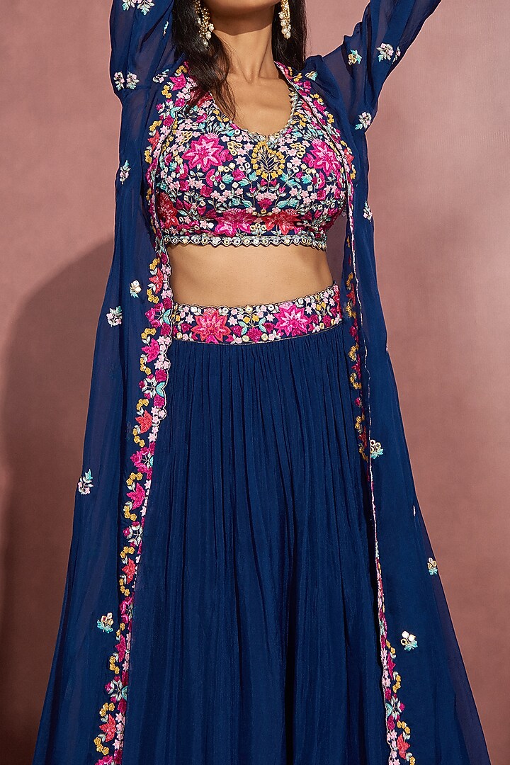 Navy Blue Soft Organza Zardosi Embroidered Cape Set by Aneesh Agarwaal PRET at Pernia's Pop Up Shop