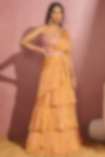 Yellow Chiffon Pre-Stitched Saree Set by Aneesh Agarwaal PRET
