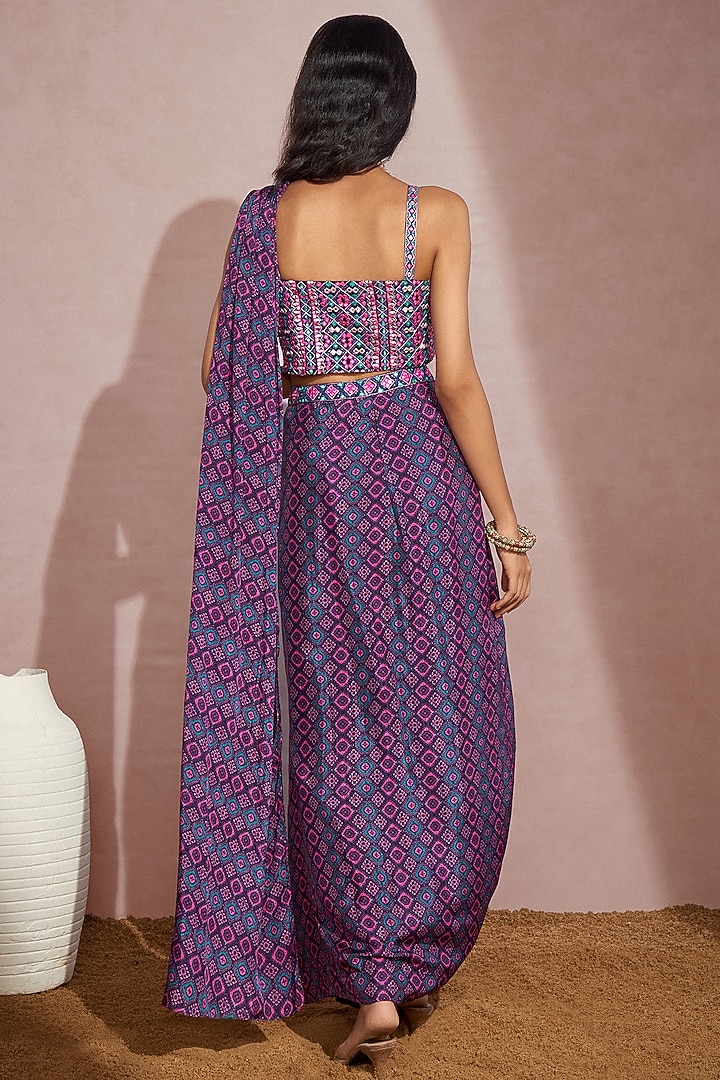 Purple Habutai Silk Printed Pre-Stitched Wedding Saree Set by Aneesh Agarwaal PRET at Pernia's Pop Up Shop