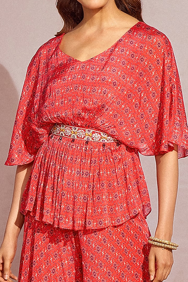 Red Chiffon Printed Wedding Sharara Set by Aneesh Agarwaal PRET at Pernia's Pop Up Shop
