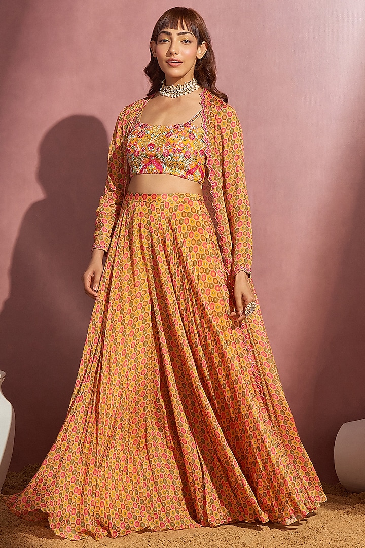 Orange Printed Sharara Set by Aneesh Agarwaal PRET