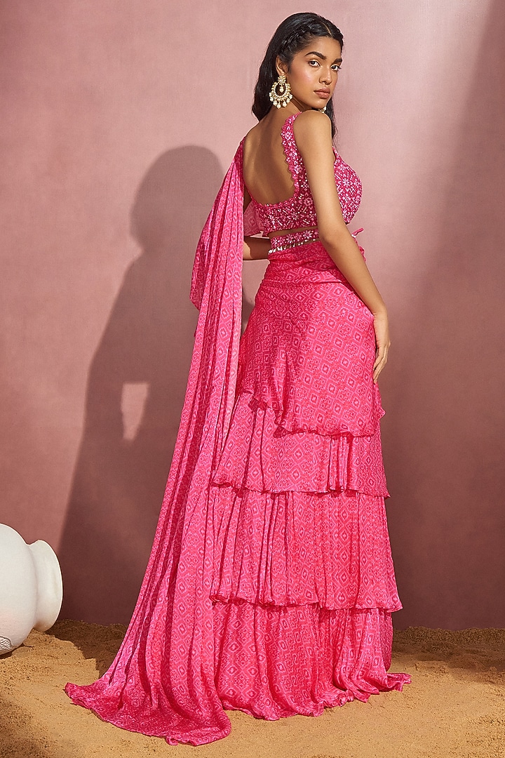 Rani Pink Embroidered Draped Wedding Saree Set by Aneesh Agarwaal PRET at Pernia's Pop Up Shop