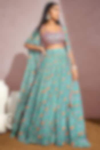 Teal Embroidered Skirt Set by Aneesh Agarwaal PRET
